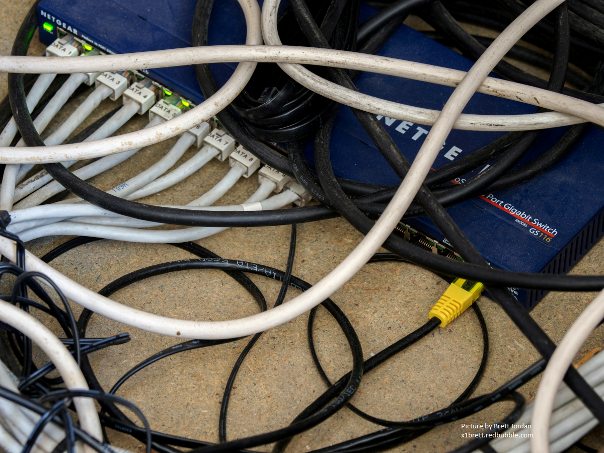 A Router and a Mess of Ethernet Cables