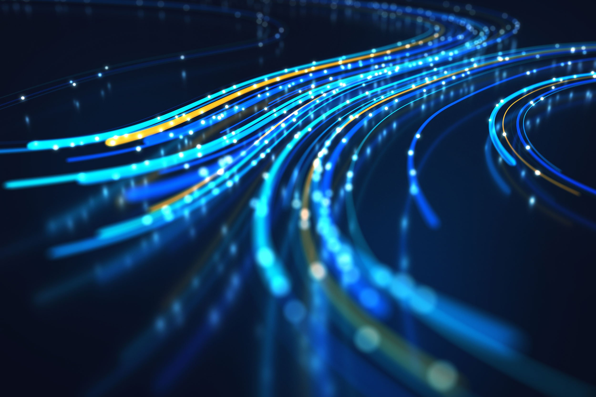 Fiber optic strands glowing with light
